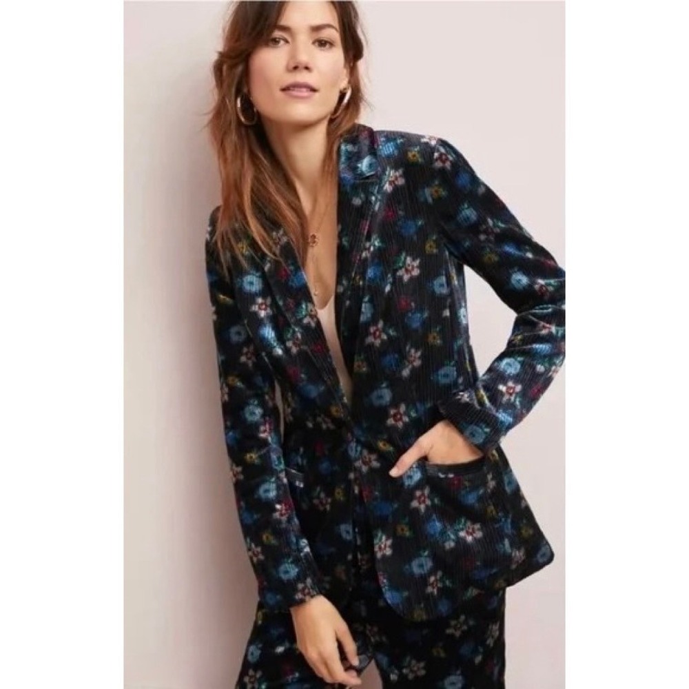 Anthropologie ETT:TWA Blooming Floral‎ Corduroy Blazer Jacket Academia Size 2